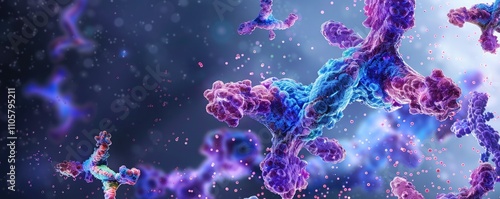 antibodies attacking pathogens, showing an immune response in the body, banner