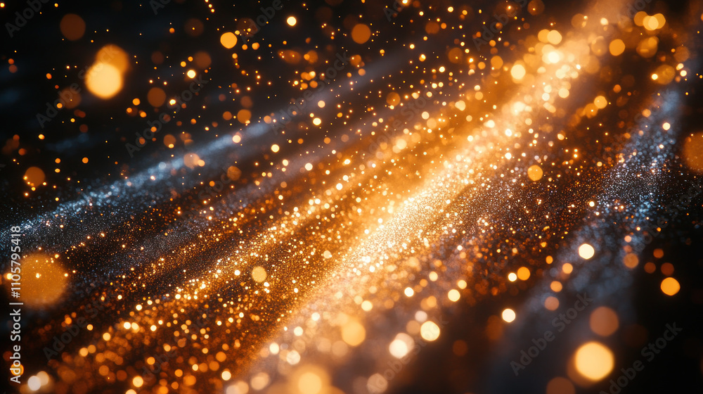 Golden and silver particles create shimmering effect, evoking sense of celebration and joy. This vibrant background is perfect for festive occasions Golden and silver particles create shimmering effect, evoking sense of celebration and joy. This vibrant background is perfect for festive occasions