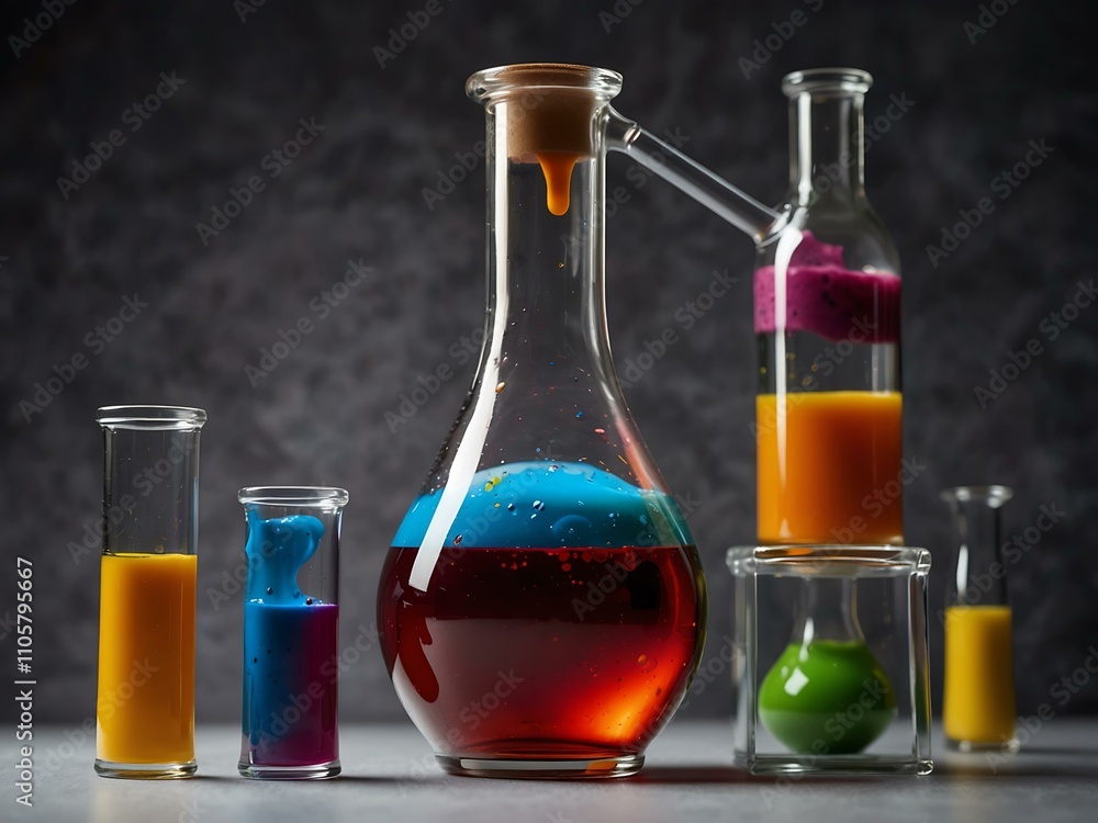 Colorful liquid in a flask representing scientific concepts. Colorful liquid in a flask representing scientific concepts.