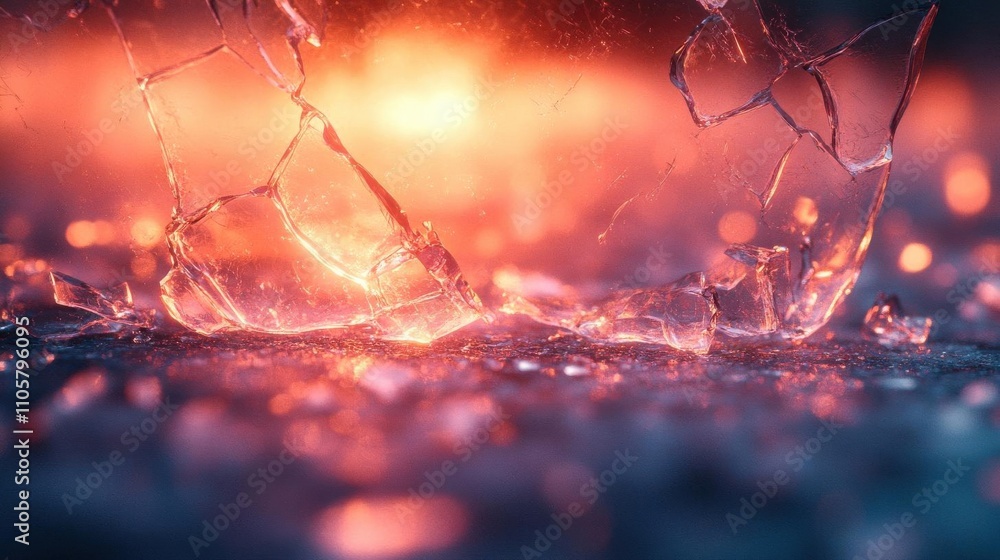 Highdetail shattered glass with glowing radiant reflections and soft shadows Highdetail shattered glass with glowing radiant reflections and soft shadows