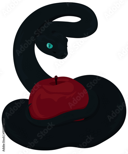 The serpent-tempter with red apple illustration