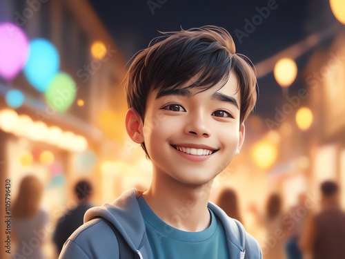 Smiling Boy in a Festive Night Market