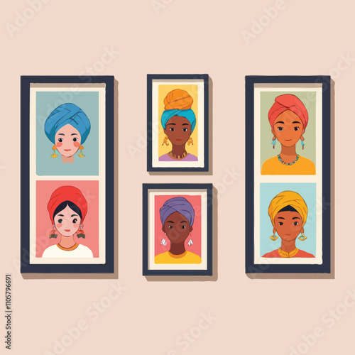 Flat Vector Art of Diverse Faces in Framed Portraits