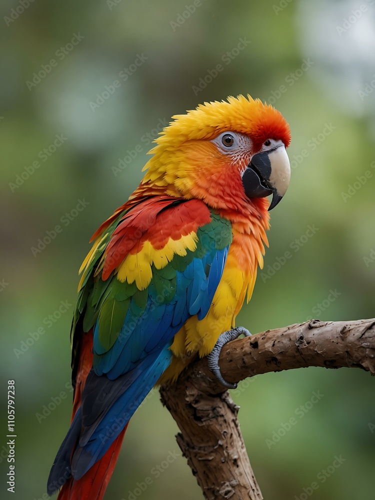 Colorful parrot perched, showcasing its bright feathers. Colorful parrot perched, showcasing its bright feathers.
