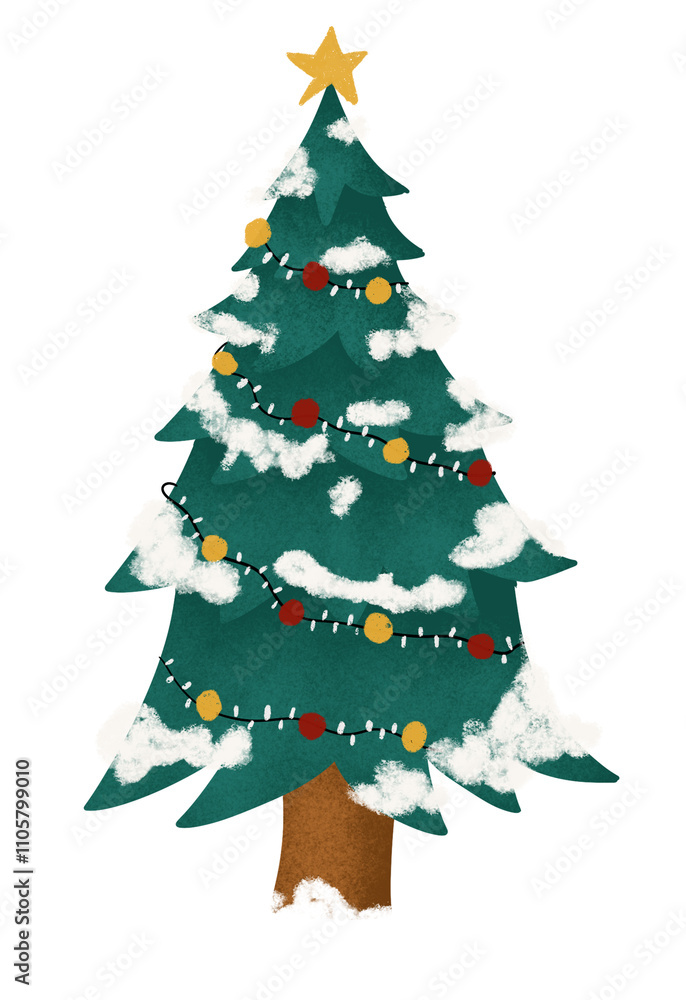 cute Christmas tree with lights ornament snow winter watercolor illustration png transparent cute Christmas tree with lights ornament snow winter watercolor illustration png transparent