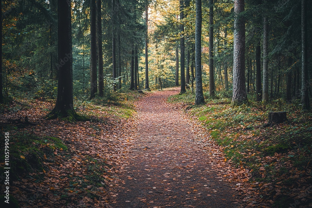 Fototapeta premium Mystic forest path with autumn leaves