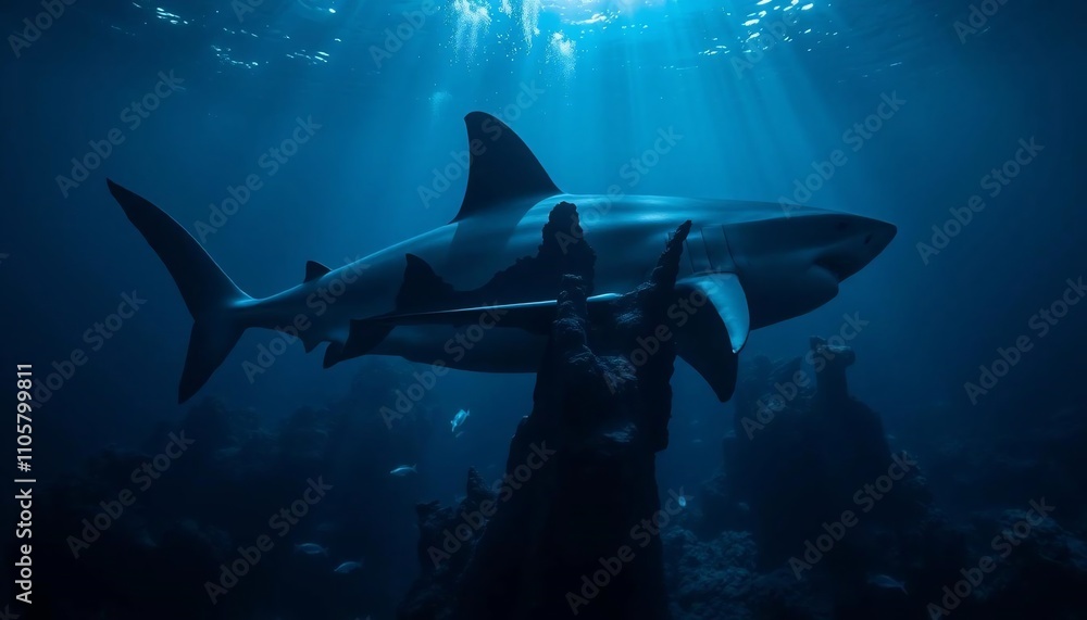 Fototapeta premium Majestic Great White Shark Underwater Ocean Wildlife Photo
