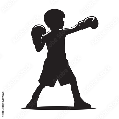 Rising Champion: A young boxer, silhouetted against a neutral background, demonstrates the fighting spirit and determination of future champion. Symbolizing ambition, discipline and strength.
