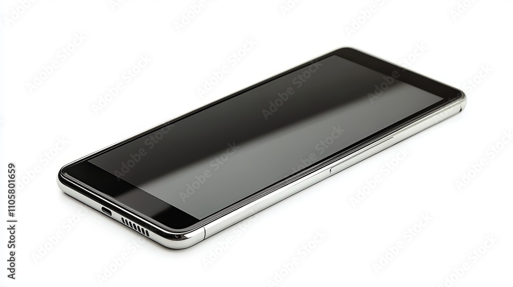 Sleek Modern Smartphone on White Background with Screen Unused Sleek Modern Smartphone on White Background with Screen Unused