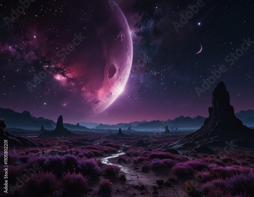 Purple space futuristic landscape wallpaper background