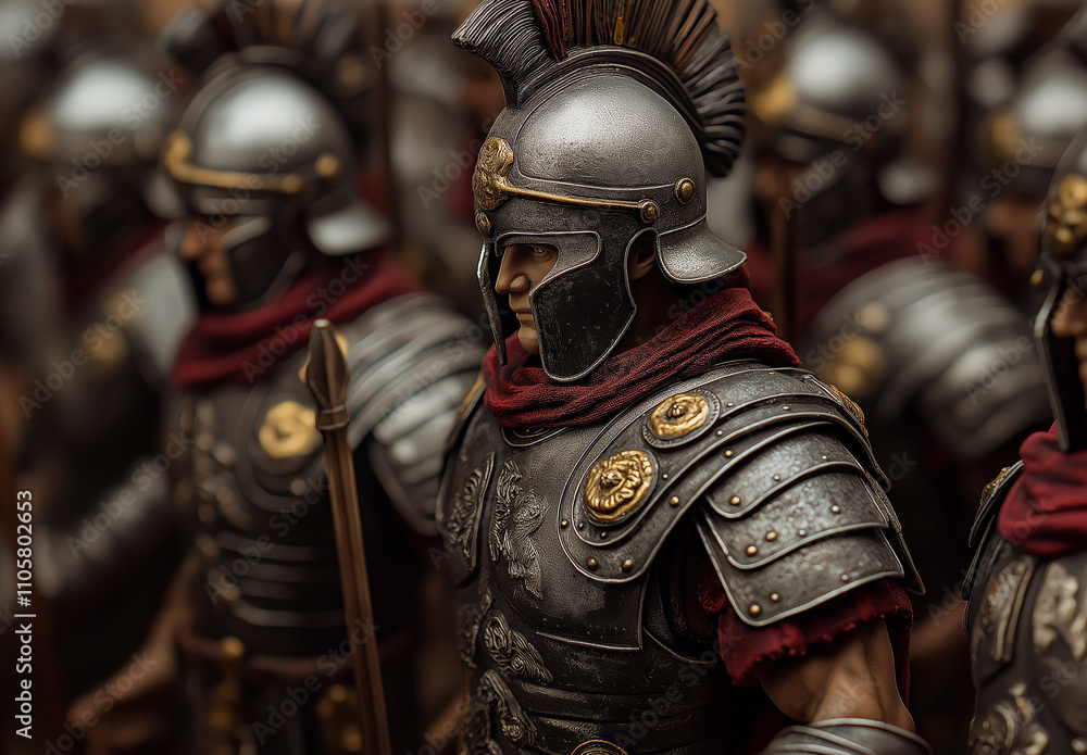 Roman soldiers in full gear in the field Roman soldiers in full gear in the field