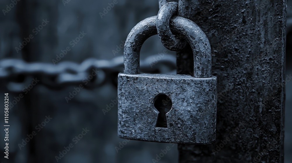 Antique Padlock and Chain on Dark Background for Security Themes Antique Padlock and Chain on Dark Background for Security Themes