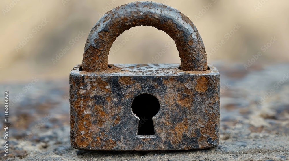 Old Rusty Padlock with Detailed Texture on a Natural Background Old Rusty Padlock with Detailed Texture on a Natural Background