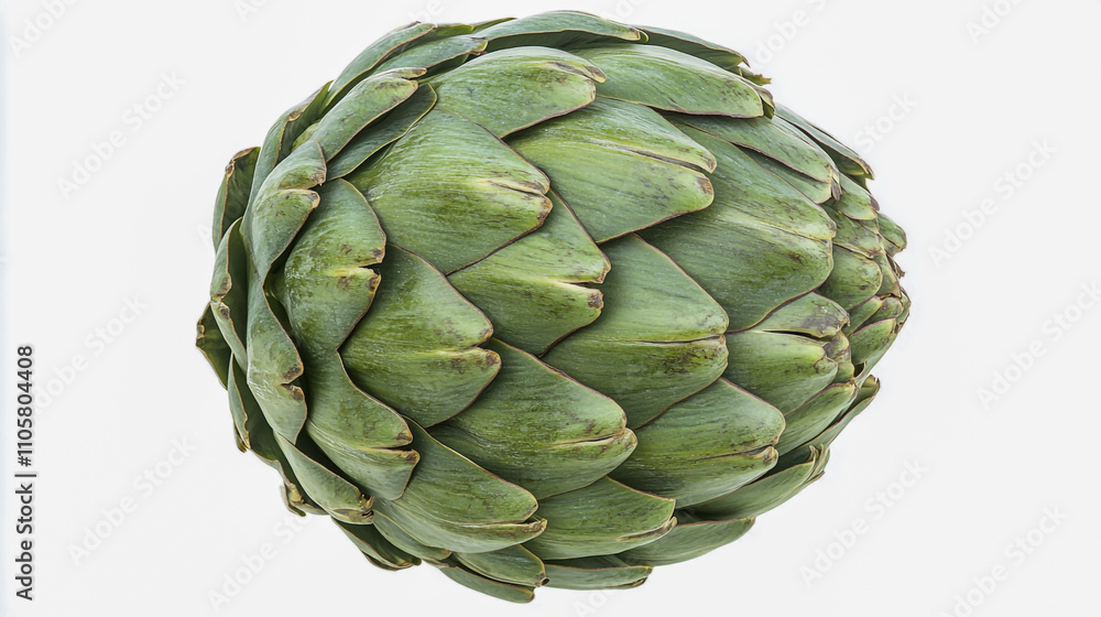 Fototapeta premium a fresh, vibrant green artichoke with a smooth, detailed texture, isolated on a clean white background