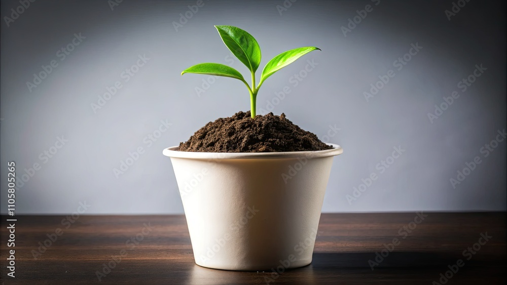 Fresh Green Plant Emerging from Soil in White Pot - Symbolizing Growth, Renewal, and Nature's Beauty with Transparent Background Fresh Green Plant Emerging from Soil in White Pot - Symbolizing Growth, Renewal, and Nature's Beauty with Transparent Background