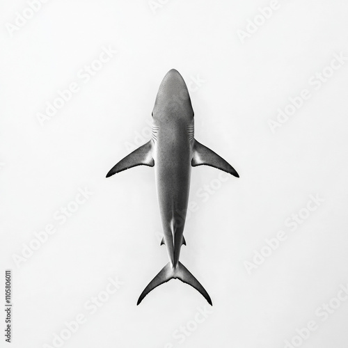 Shark swimming, top view, full body, black and gray, white background