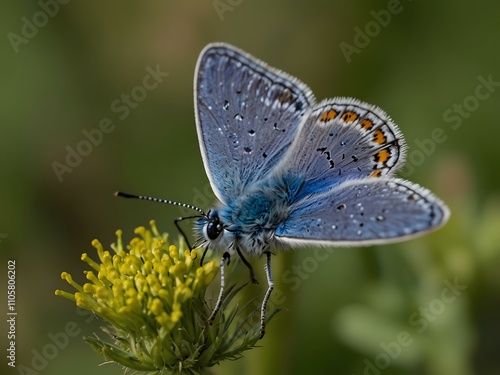 Common blue butterfly on a green flower. photo