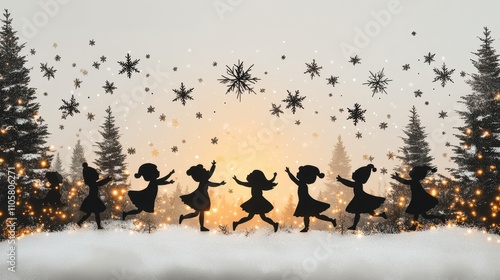 Design black silhouette illustrations of cute Christmas Tinsel in various activities ,with bold lines and simple design, placed on a white background 