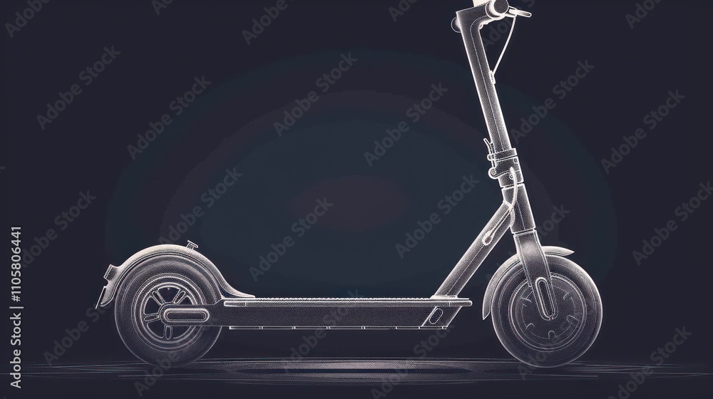 Electric scooter wireframe on dark background. Electric scooter wireframe on dark background.