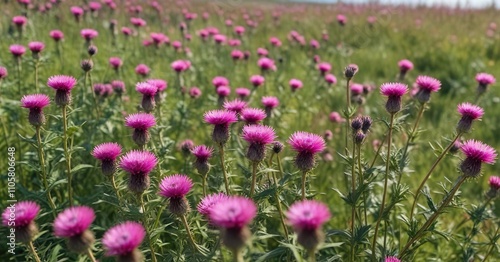 Wallpaper Mural Dense cluster of pink thistle flowers in a meadow, lushness, blossom, flora, dense, rural scene Torontodigital.ca