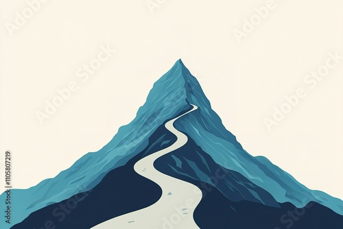 Winding road leading to mountain peak in cool hues