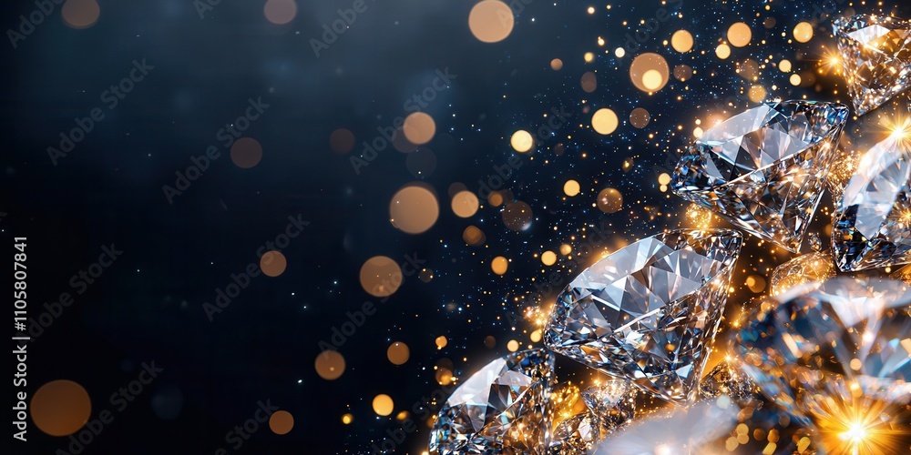 Sparkling Diamonds with Bokeh Effect and Shimmering Glitter Background Sparkling Diamonds with Bokeh Effect and Shimmering Glitter Background