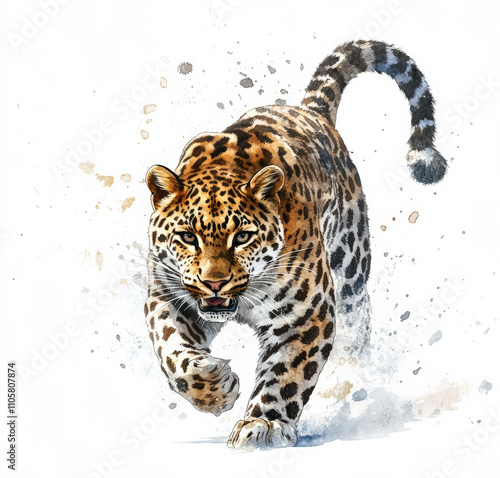 Full body view of a leopard on white background. photo