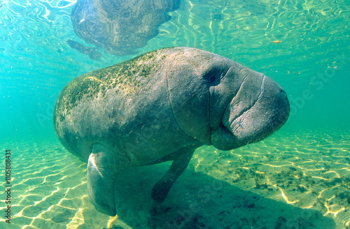 Closeup of a manatee underwater at Crystal River, Florida photo