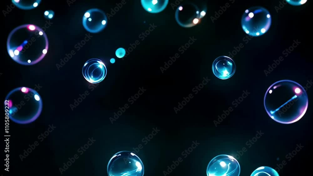 Animated video loop of Blue Soap Bubbles under water moving around on black background Animated video loop of Blue Soap Bubbles under water moving around on black background