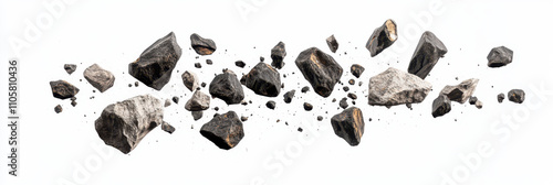 Collection of black rocks and meteorites floating in space photo