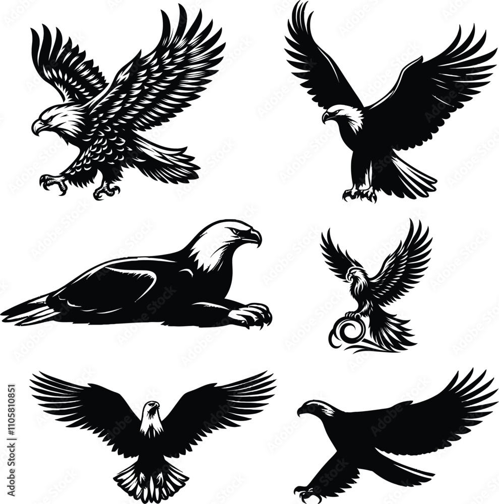 Fototapeta premium Eagle silhouette vector white background eagle illustration