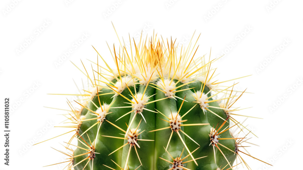 Prickly Green Cactus with Sharp Spines on White Background for Nature Themes