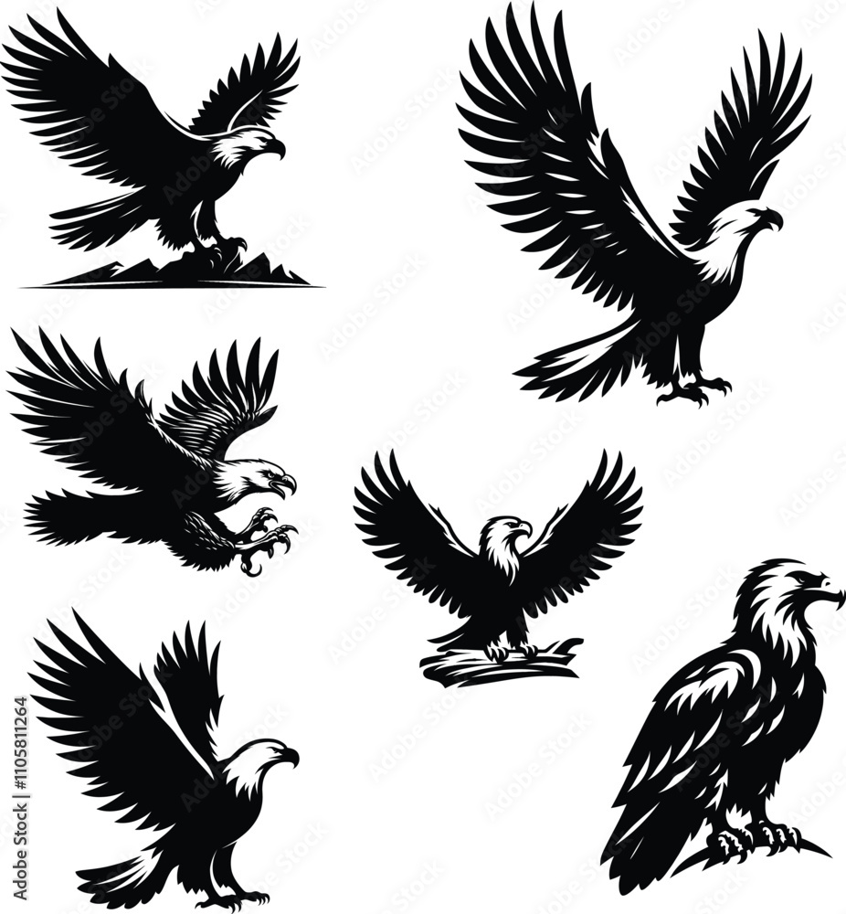 Fototapeta premium Eagle silhouette vector white background eagle illustration