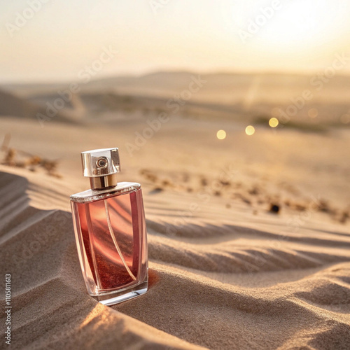 Elegant perfume bottle with natural background