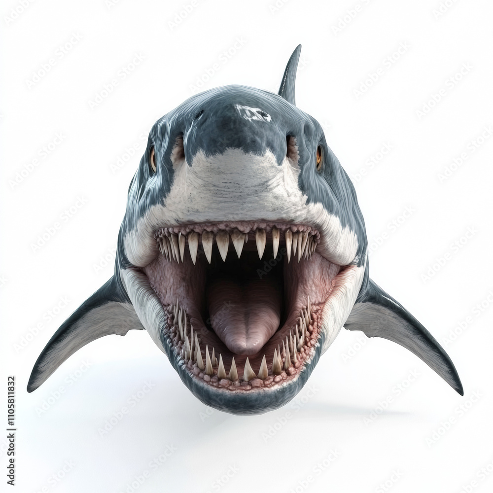 Obraz premium A realistic photo of a megalodon on a white background. 