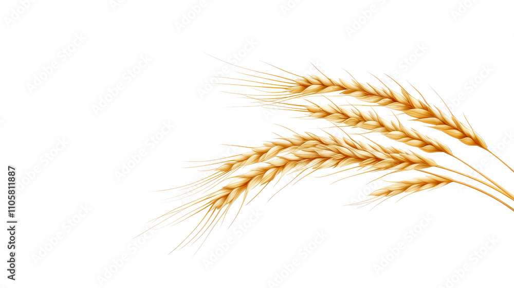 Golden wheat ears isolated on a white background for agricultural theme Golden wheat ears isolated on a white background for agricultural theme