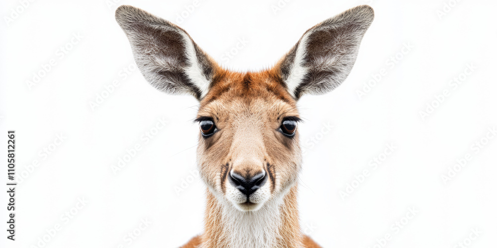 A real photo with the head of a red kangaroo front view big male white background A real photo with the head of a red kangaroo front view big male white background