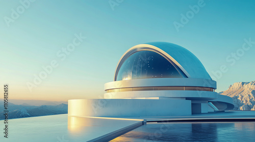 a stunning, high-quality image of a modern observatory with a sleek, futuristic design photo