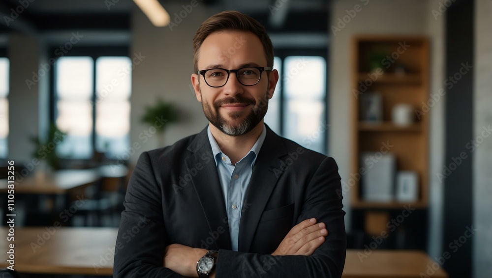 Fototapeta premium Confident person in a casual modern workspace portrait.