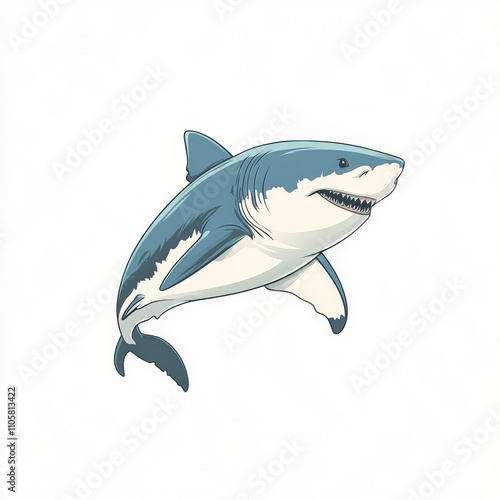 Vector style  logo of a full body great white shark mascot for the team, in a curved body position, ready to strike, white background photo