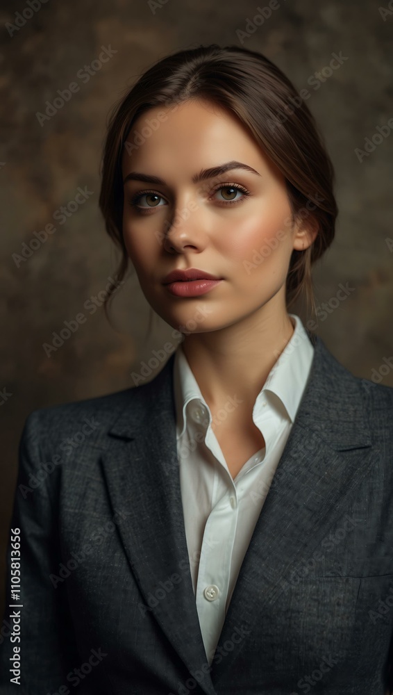 Confident woman in a stylish suit against a sophisticated background. Confident woman in a stylish suit against a sophisticated background.