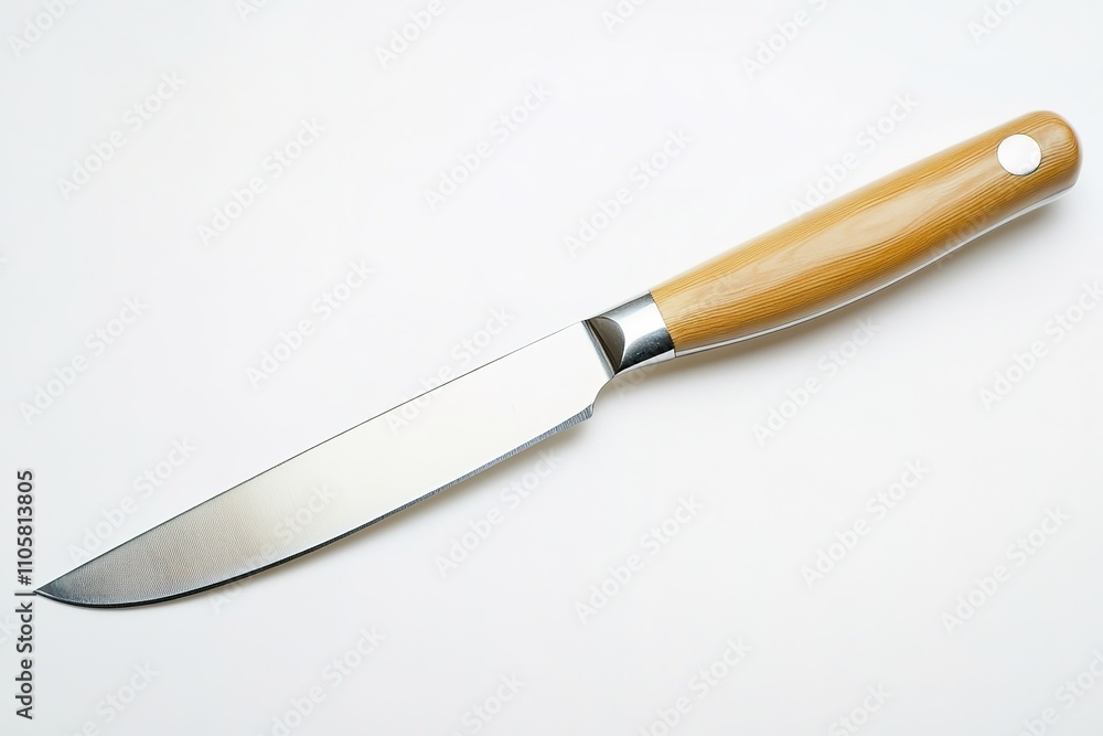 Simple kitchen knife with wooden handle isolated on white Simple kitchen knife with wooden handle isolated on white