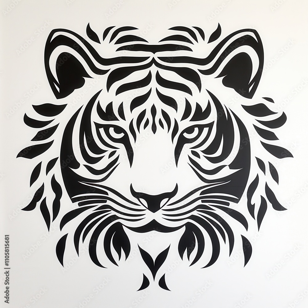 A stylized black and white tiger design featuring intricate patterns and a symmetrical layout, showcasing artistic flair. A stylized black and white tiger design featuring intricate patterns and a symmetrical layout, showcasing artistic flair.