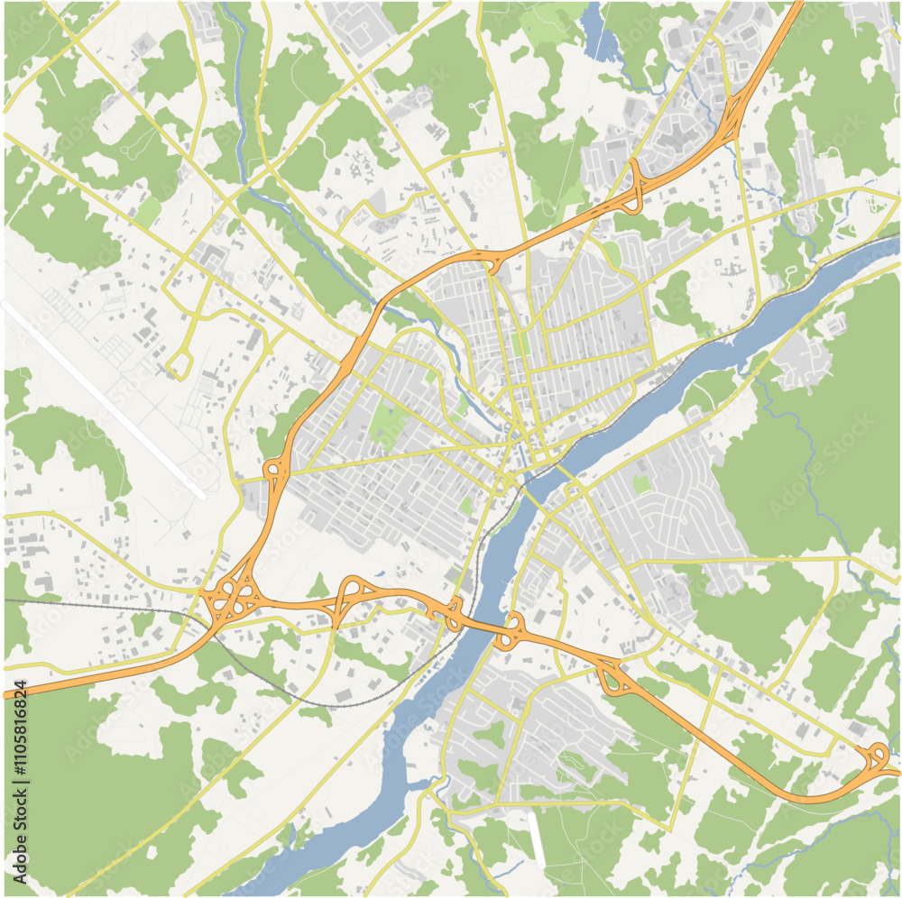 Fototapeta premium Map of Bangor in Maine in a normal road map style. Contains layered vector with roads water, parks, etc.