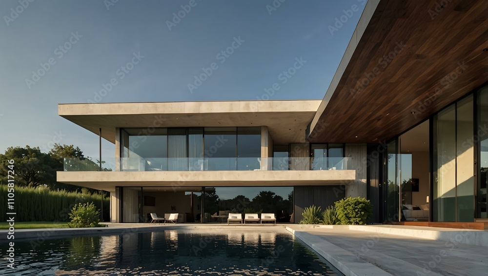 Contemporary villa with sleek modern lines and windows. Contemporary villa with sleek modern lines and windows.