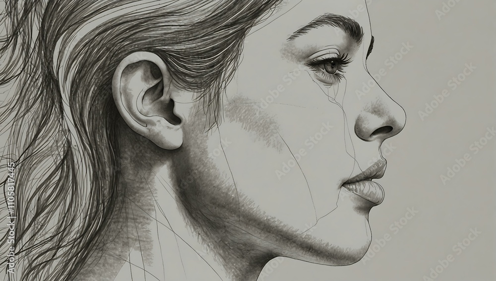 Fototapeta premium Continuous line drawing of a woman’s head profile.