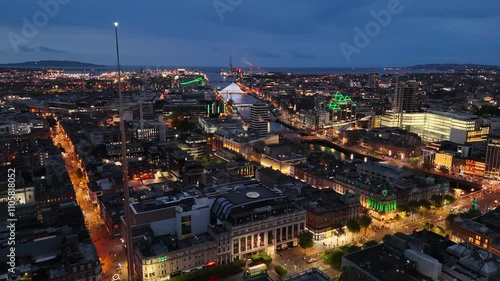 Night aerial shot of Dublin city, Ireland