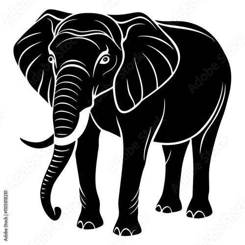 Elephant silhouette on White background 