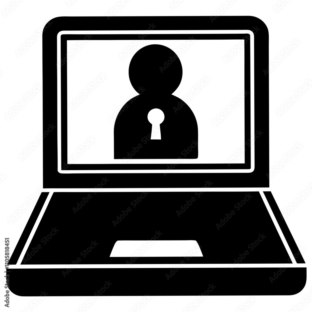 Information privacy laptop icon silhouette on White background Information privacy laptop icon silhouette on White background