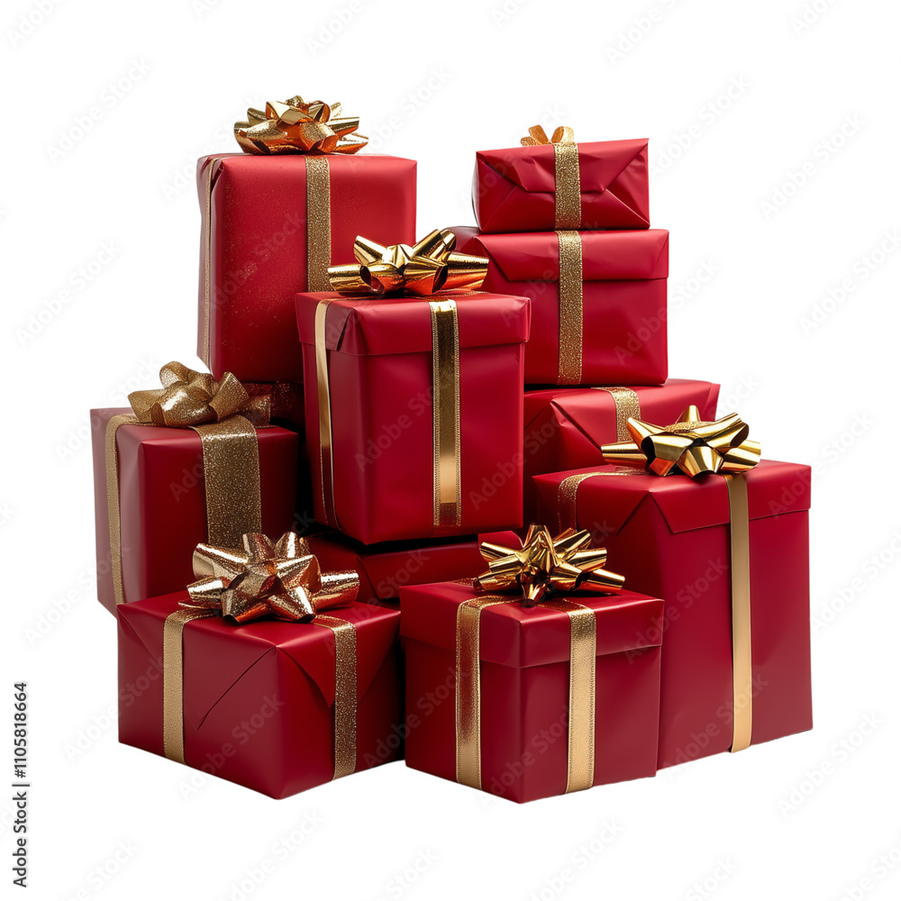 Group of beautifully wrapped red gift boxes with shiny gold ribbons, perfect for festive occasions Group of beautifully wrapped red gift boxes with shiny gold ribbons, perfect for festive occasions